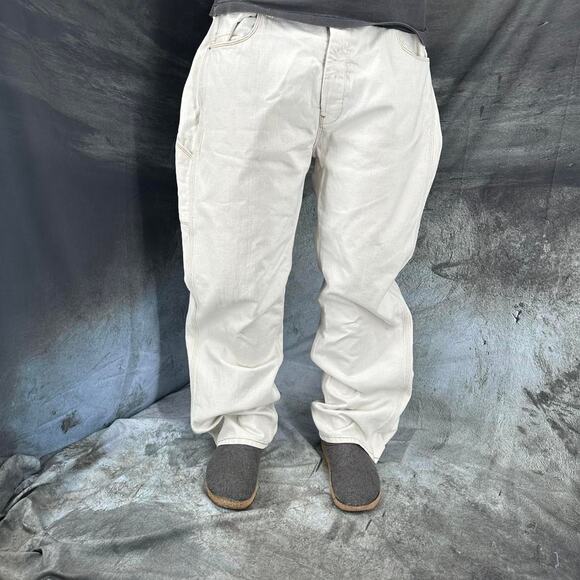 Vintage Polo Jeans Co NO67 Baggy white triple stitch jeans size 37 x 31 - Picture 3 of 8